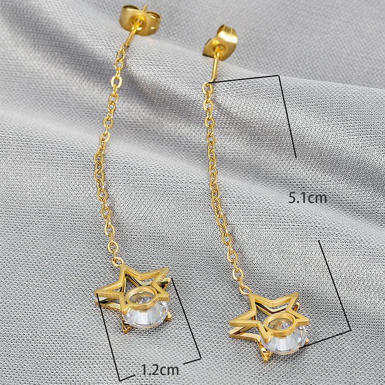 European Fashion Star Zirconia Tassel Women's Titanium Steel Earrings | EaseWholesale 3