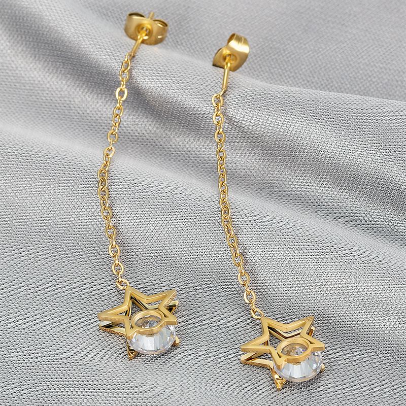 European Fashion Star Zirconia Tassel Women's Titanium Steel Earrings | EaseWholesale 4
