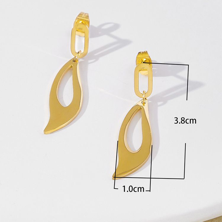 Fashion Leaf Ladies Earrings Titanium Steel Plated 18k Gold | EaseWholesale 4