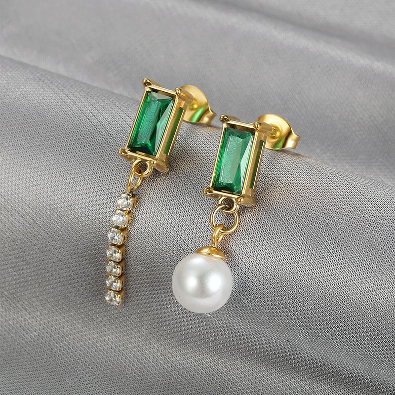 European Style Green Zirconia Tassel Women's Stainless Steel Earrings | EaseWholesale 0