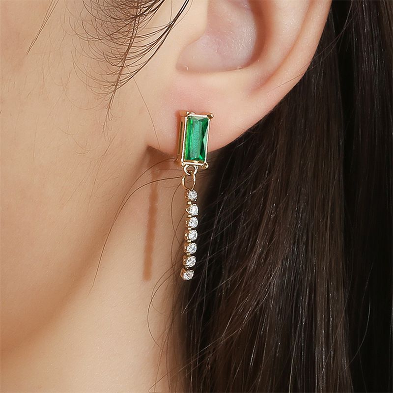European Style Green Zirconia Tassel Women's Stainless Steel Earrings | EaseWholesale 1