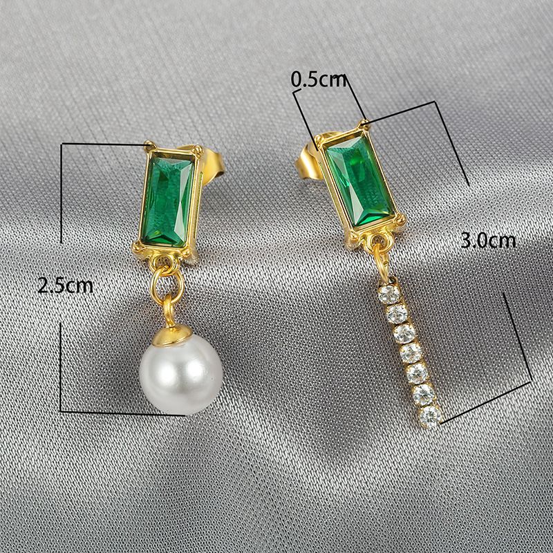 European Style Green Zirconia Tassel Women's Stainless Steel Earrings | EaseWholesale 2