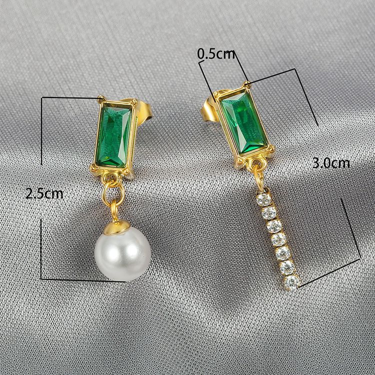 European Style Green Zirconia Tassel Women's Stainless Steel Earrings | EaseWholesale 2