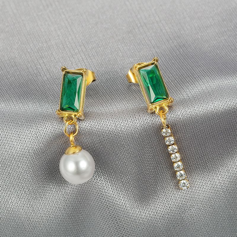 European Style Green Zirconia Tassel Women's Stainless Steel Earrings | EaseWholesale 3