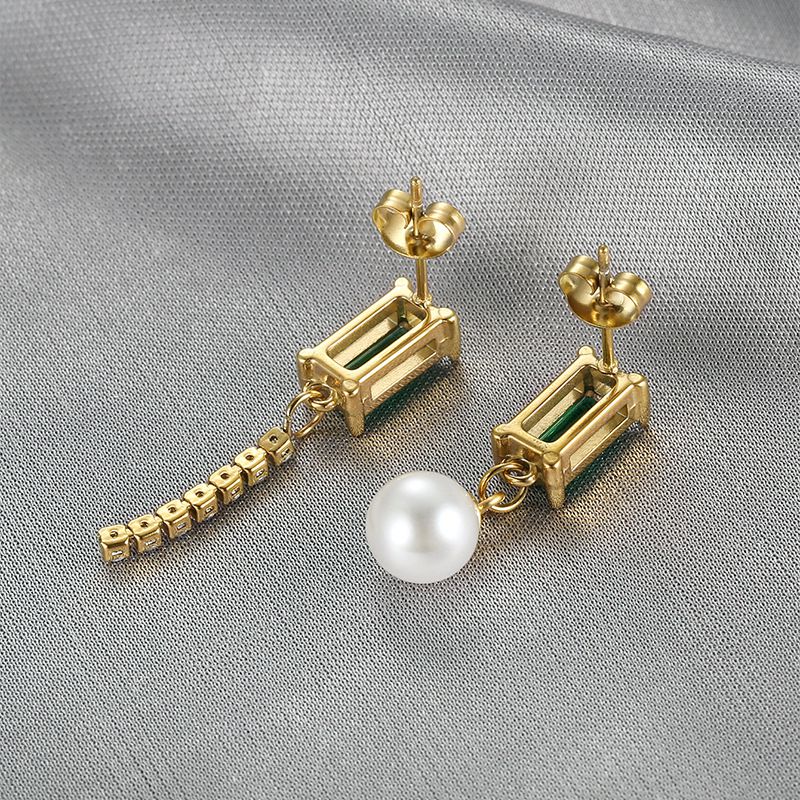 European Style Green Zirconia Tassel Women's Stainless Steel Earrings | EaseWholesale 4