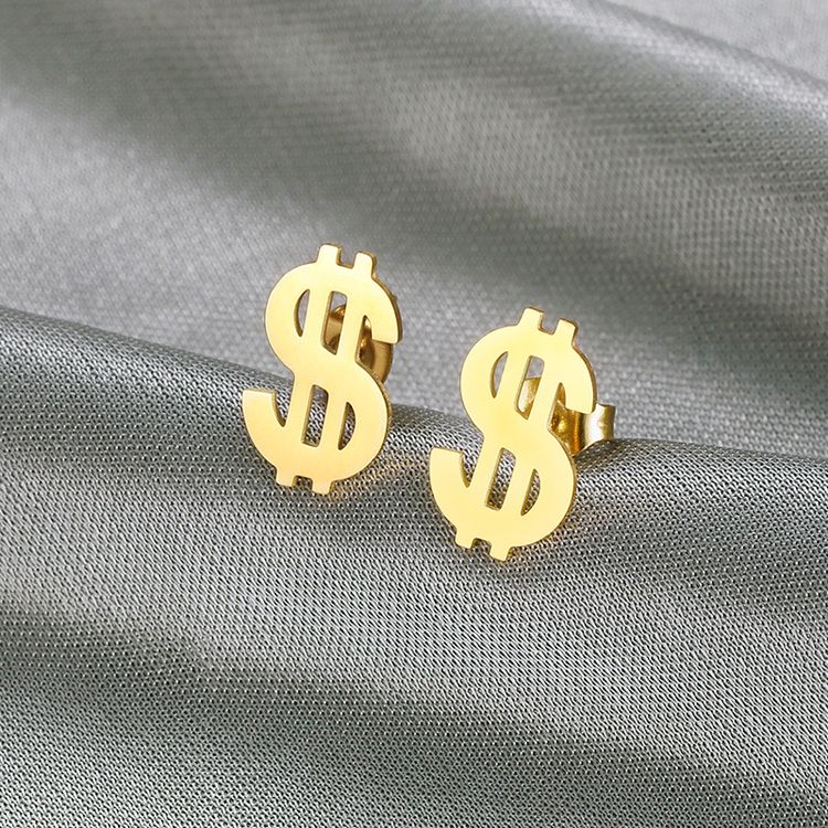 Wholesale Currency Symbols 18k Gold Plated Titanium Stud Earrings | EaseWholesale 0