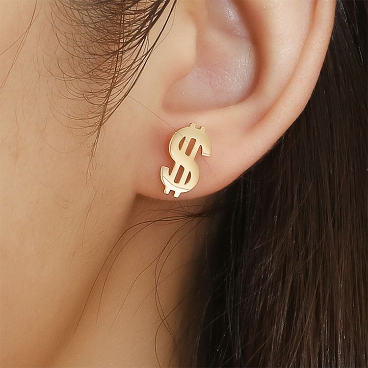 Wholesale Currency Symbols 18k Gold Plated Titanium Stud Earrings | EaseWholesale 1