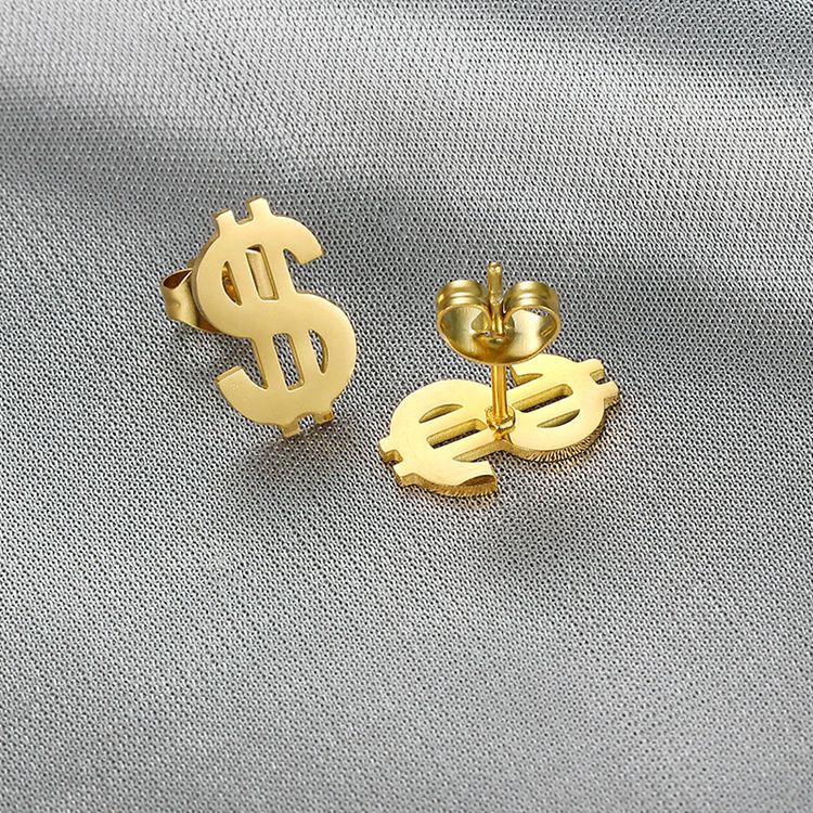 Wholesale Currency Symbols 18k Gold Plated Titanium Stud Earrings | EaseWholesale 2