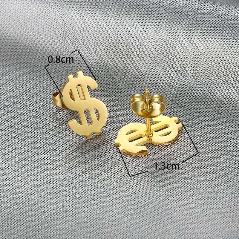 Wholesale Currency Symbols 18k Gold Plated Titanium Stud Earrings | EaseWholesale 3