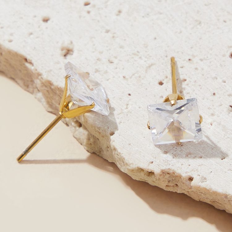 Explosive square zirconia titanium steel earrings wholesale | EaseWholesale 4 Explosive square zirconia titanium steel earrings wholesale | EaseWholesale 4