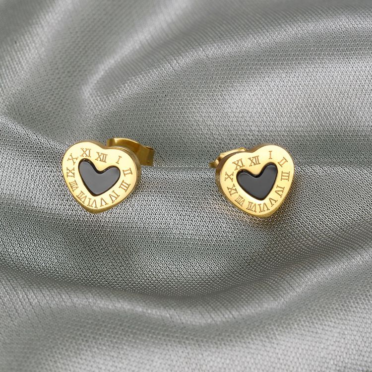 Stylish Titanium Roman Numeral Black Heart Stud Earrings | EaseWholesale 0 Stylish Titanium Roman Numeral Black Heart Stud Earrings | EaseWholesale 0