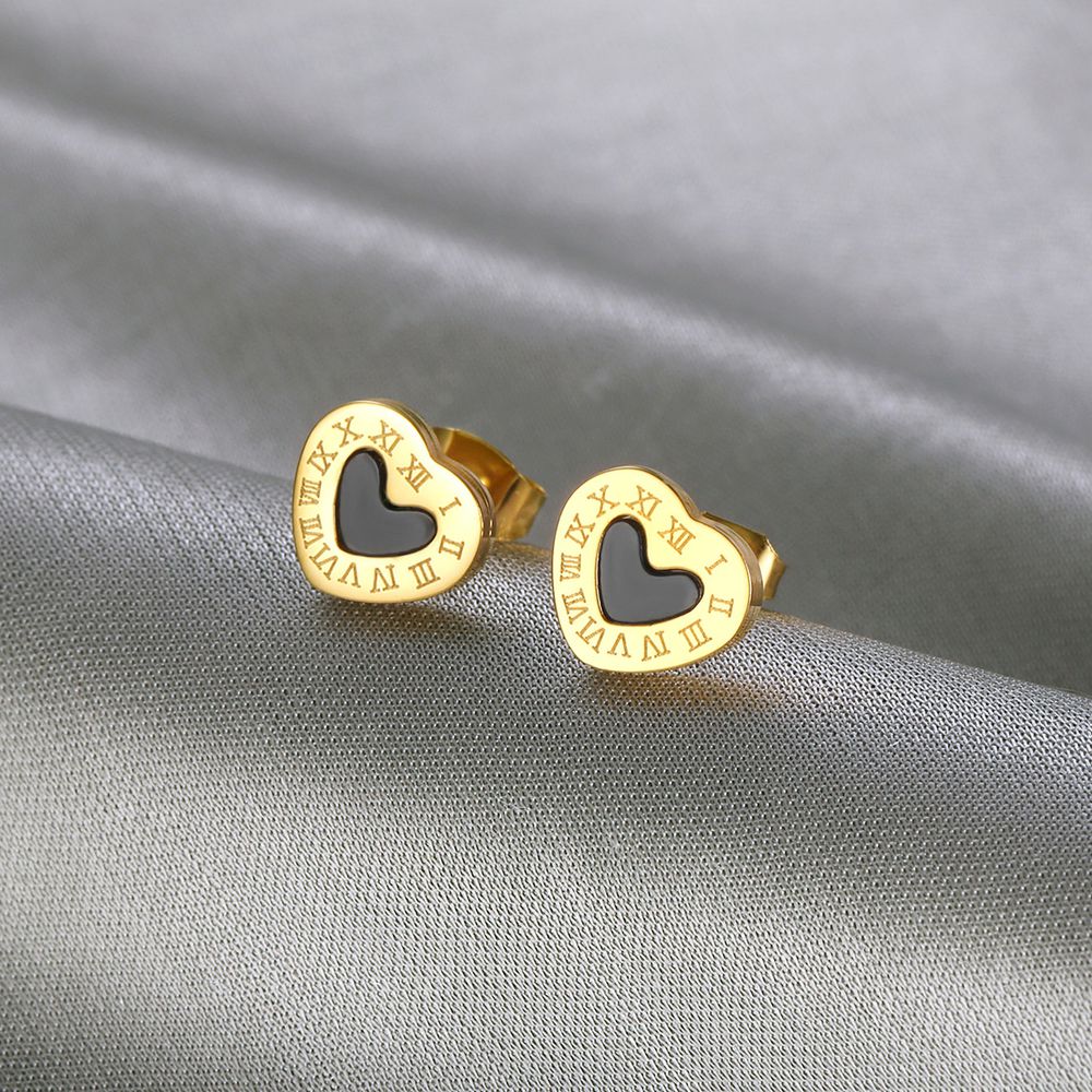 Stylish Titanium Roman Numeral Black Heart Stud Earrings | EaseWholesale 1 Stylish Titanium Roman Numeral Black Heart Stud Earrings | EaseWholesale 1