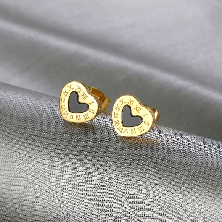 Stylish Titanium Roman Numeral Black Heart Stud Earrings | EaseWholesale 1 Stylish Titanium Roman Numeral Black Heart Stud Earrings | EaseWholesale 1