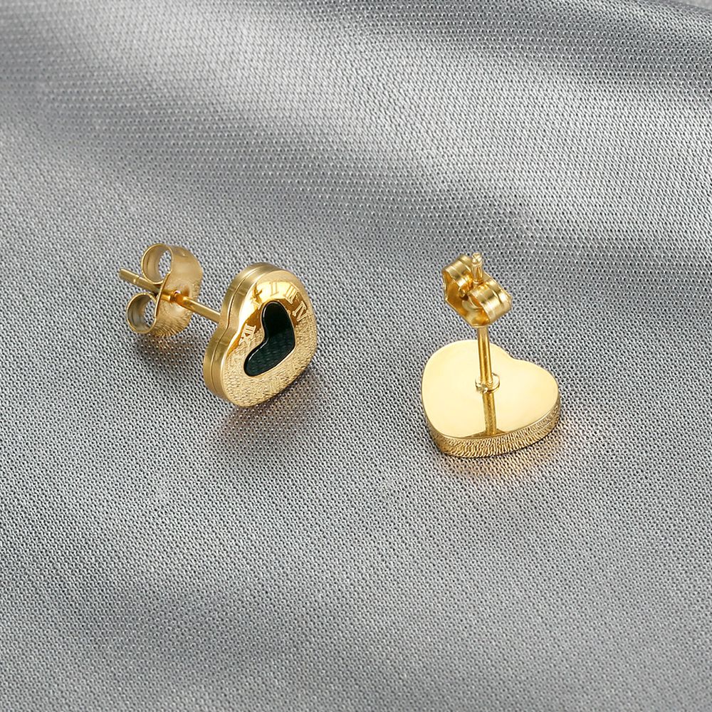 Stylish Titanium Roman Numeral Black Heart Stud Earrings | EaseWholesale 2 Stylish Titanium Roman Numeral Black Heart Stud Earrings | EaseWholesale 2