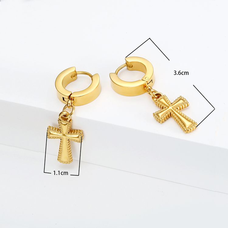 Hip Hop Fashion Cross Round 18k Gold Plated Titanium Clips Earring | EaseWholesale 2