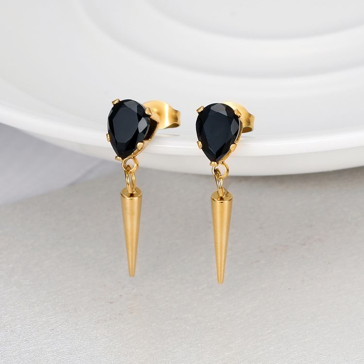 Creative Women's Titanium Steel Tapered Black Zirconia Drop Earrings Dark Hip Hop Style | EaseWholesale 0 Creative Women's Titanium Steel Tapered Black Zirconia Drop Earrings Dark Hip Hop Style | EaseWholesale 0
