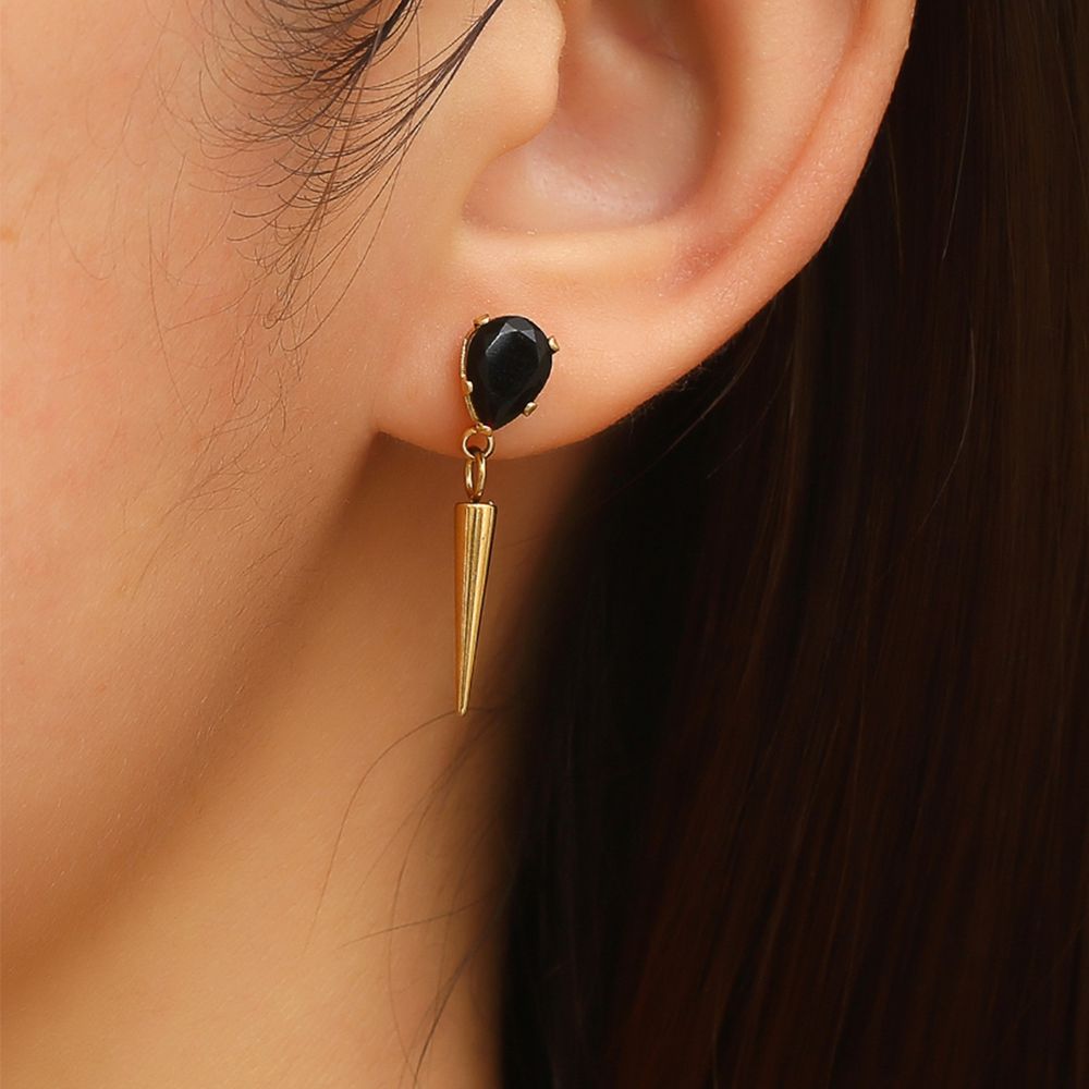 Creative Women's Titanium Steel Tapered Black Zirconia Drop Earrings Dark Hip Hop Style | EaseWholesale 1 Creative Women's Titanium Steel Tapered Black Zirconia Drop Earrings Dark Hip Hop Style | EaseWholesale 1