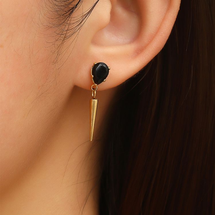 Creative Women's Titanium Steel Tapered Black Zirconia Drop Earrings Dark Hip Hop Style | EaseWholesale 1 Creative Women's Titanium Steel Tapered Black Zirconia Drop Earrings Dark Hip Hop Style | EaseWholesale 1