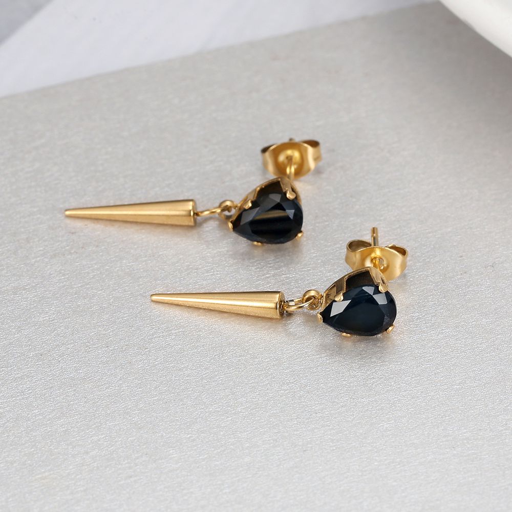 Creative Women's Titanium Steel Tapered Black Zirconia Drop Earrings Dark Hip Hop Style | EaseWholesale 2 Creative Women's Titanium Steel Tapered Black Zirconia Drop Earrings Dark Hip Hop Style | EaseWholesale 2