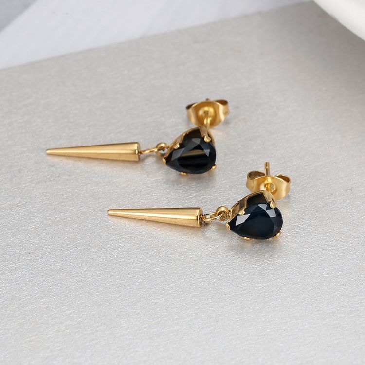 Creative Women's Titanium Steel Tapered Black Zirconia Drop Earrings Dark Hip Hop Style | EaseWholesale 2 Creative Women's Titanium Steel Tapered Black Zirconia Drop Earrings Dark Hip Hop Style | EaseWholesale 2