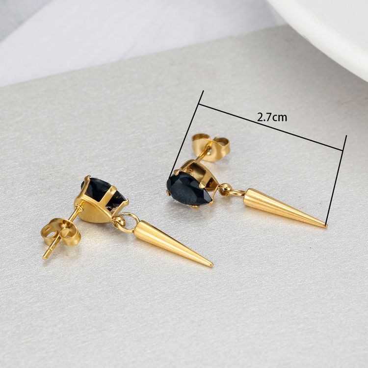 Creative Women's Titanium Steel Tapered Black Zirconia Drop Earrings Dark Hip Hop Style | EaseWholesale 3 Creative Women's Titanium Steel Tapered Black Zirconia Drop Earrings Dark Hip Hop Style | EaseWholesale 3