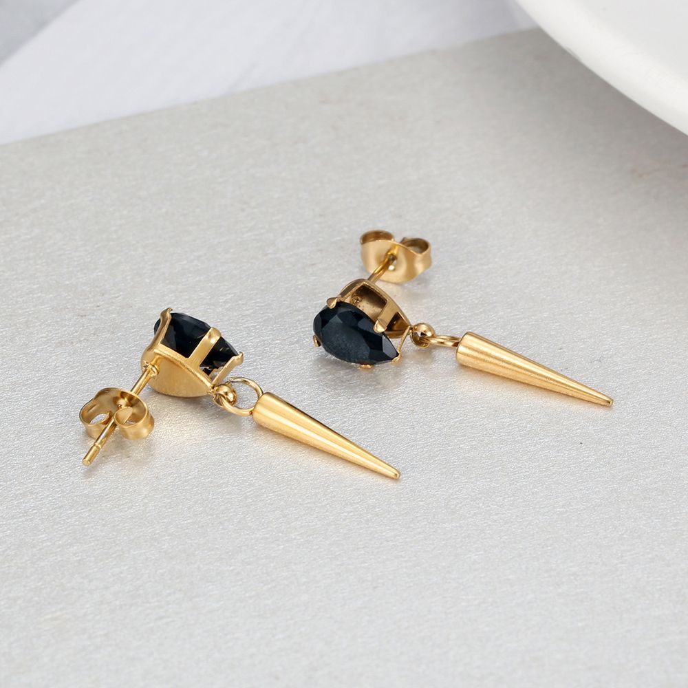 Creative Women's Titanium Steel Tapered Black Zirconia Drop Earrings Dark Hip Hop Style | EaseWholesale 4 Creative Women's Titanium Steel Tapered Black Zirconia Drop Earrings Dark Hip Hop Style | EaseWholesale 4