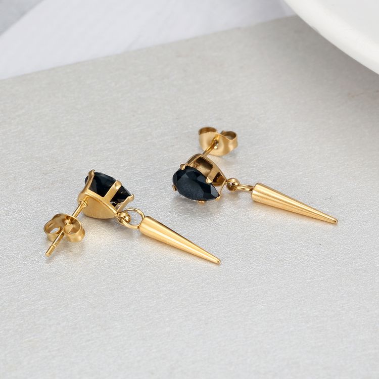 Creative Women's Titanium Steel Tapered Black Zirconia Drop Earrings Dark Hip Hop Style | EaseWholesale 4 Creative Women's Titanium Steel Tapered Black Zirconia Drop Earrings Dark Hip Hop Style | EaseWholesale 4