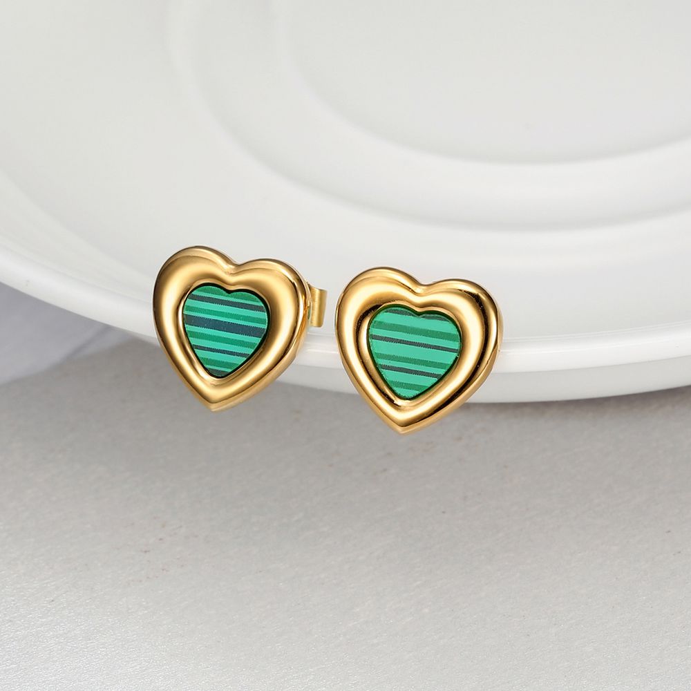 Women's titanium steel green malachite love heart earrings heart pattern | EaseWholesale 0 Women's titanium steel green malachite love heart earrings heart pattern | EaseWholesale 0