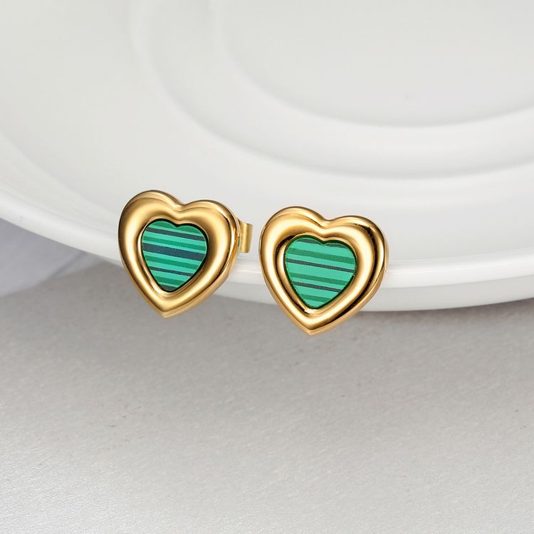 Women's titanium steel green malachite love heart earrings heart pattern | EaseWholesale 0 Women's titanium steel green malachite love heart earrings heart pattern | EaseWholesale 0
