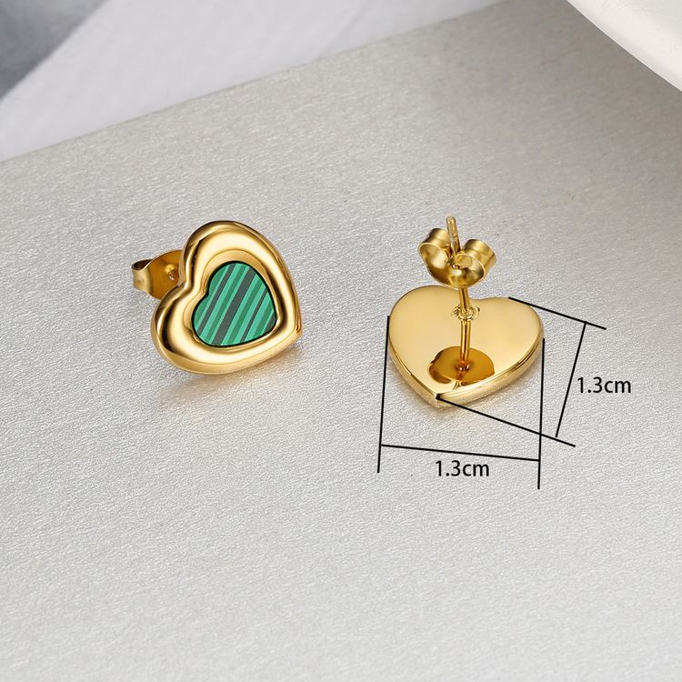 Women's titanium steel green malachite love heart earrings heart pattern | EaseWholesale 3 Women's titanium steel green malachite love heart earrings heart pattern | EaseWholesale 3