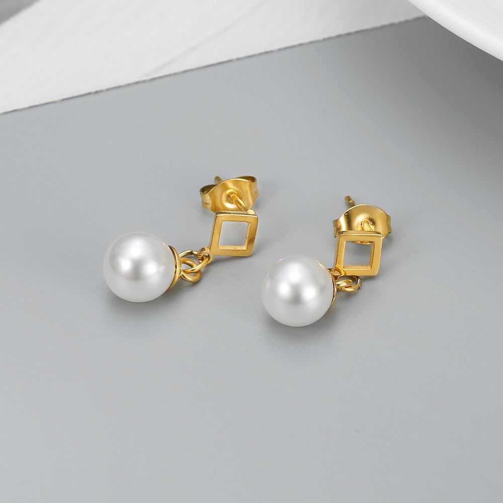 Square Artificial Pearl Dangle Stainless Steel 18k Gold Plated Earrings | EaseWholesale 0 Square Artificial Pearl Dangle Stainless Steel 18k Gold Plated Earrings | EaseWholesale 0
