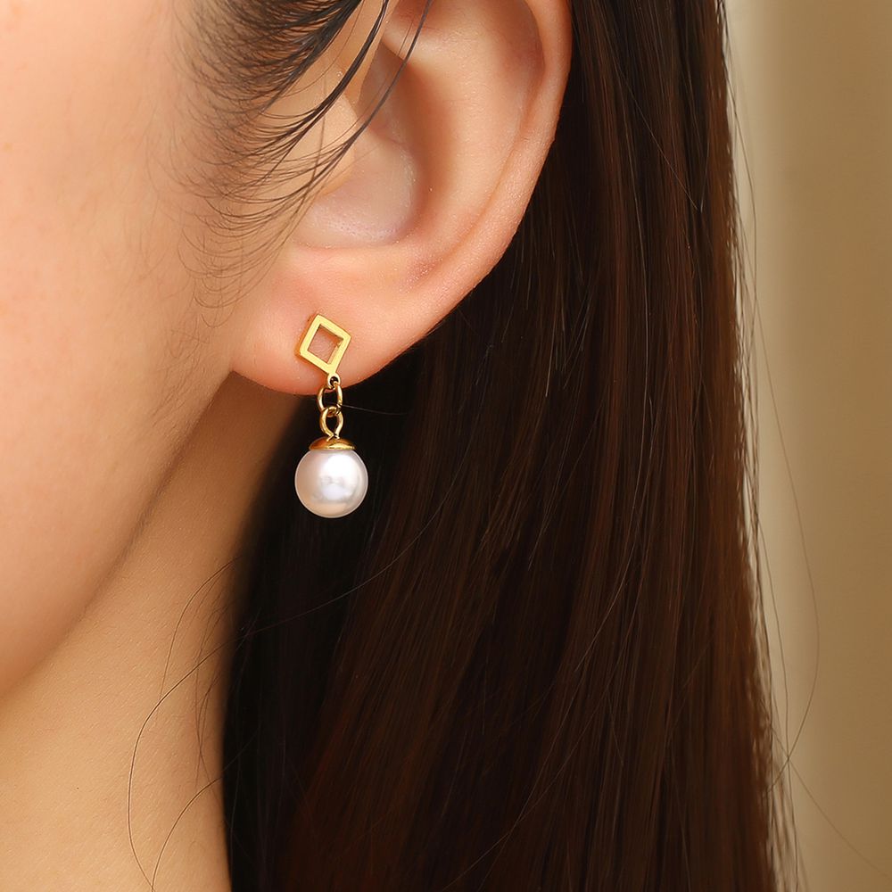 Square Artificial Pearl Dangle Stainless Steel 18k Gold Plated Earrings | EaseWholesale 1 Square Artificial Pearl Dangle Stainless Steel 18k Gold Plated Earrings | EaseWholesale 1