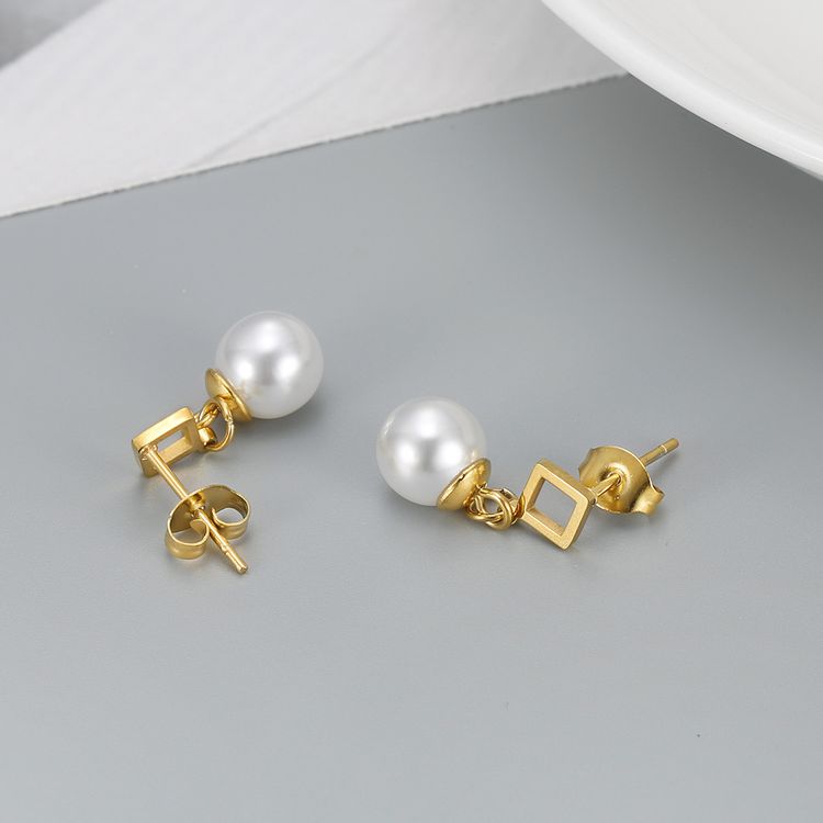 Square Artificial Pearl Dangle Stainless Steel 18k Gold Plated Earrings | EaseWholesale 3 Square Artificial Pearl Dangle Stainless Steel 18k Gold Plated Earrings | EaseWholesale 3