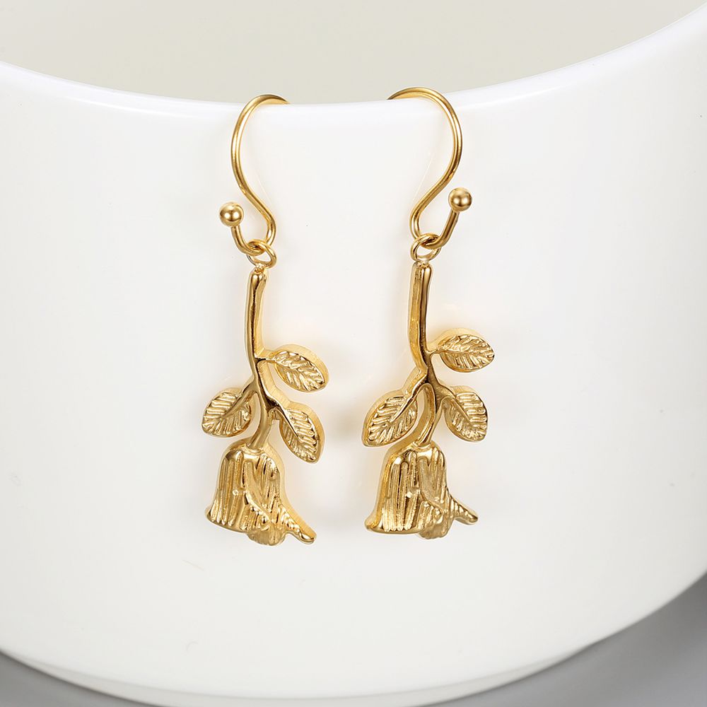 Gentle Gold Rose Wholesale Stainless Steel Dangle Earring | EaseWholesale 0