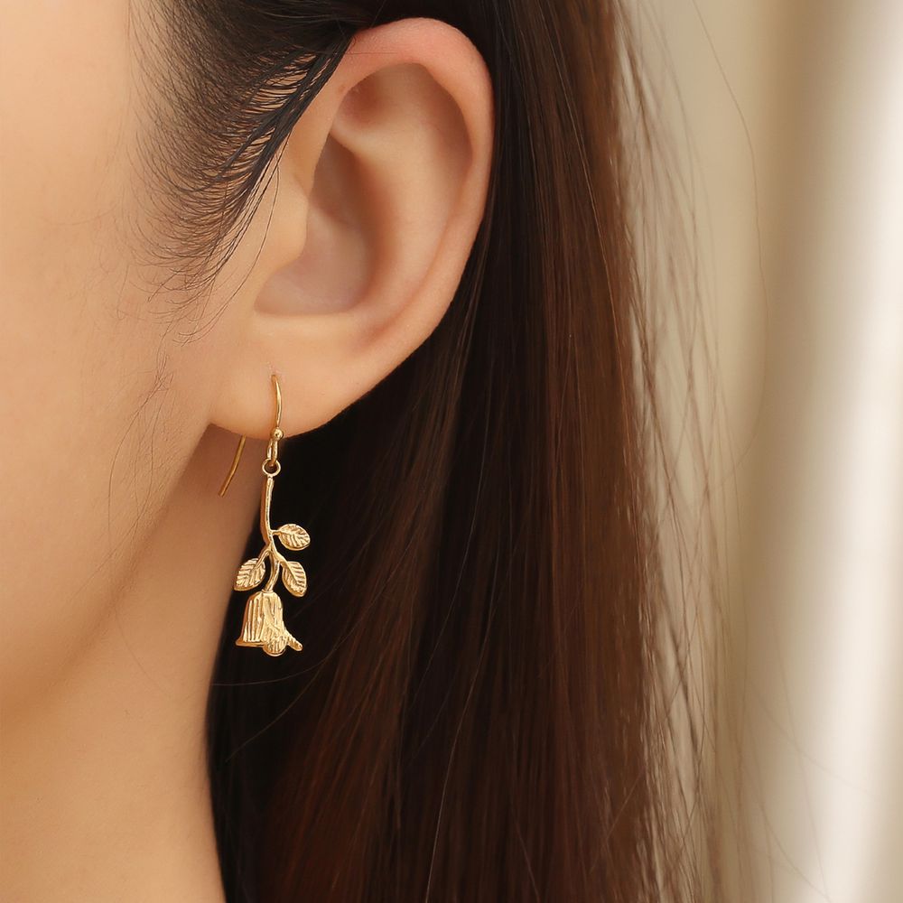 Gentle Gold Rose Wholesale Stainless Steel Dangle Earring | EaseWholesale 1
