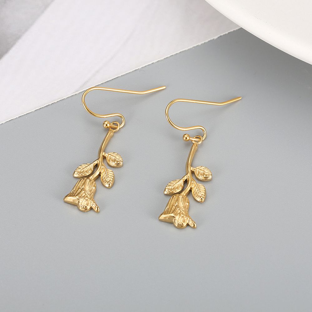 Gentle Gold Rose Wholesale Stainless Steel Dangle Earring | EaseWholesale 3