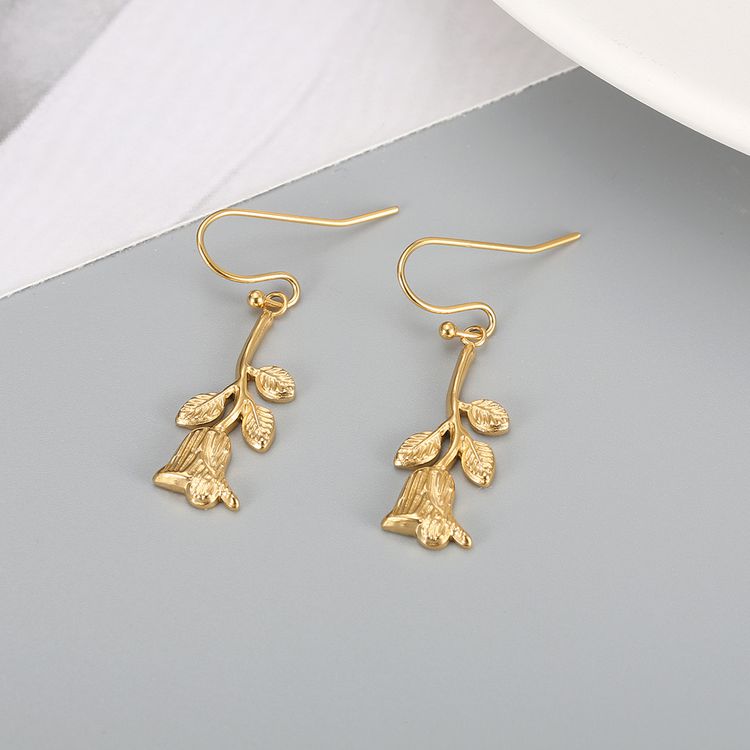 Gentle Gold Rose Wholesale Stainless Steel Dangle Earring | EaseWholesale 3