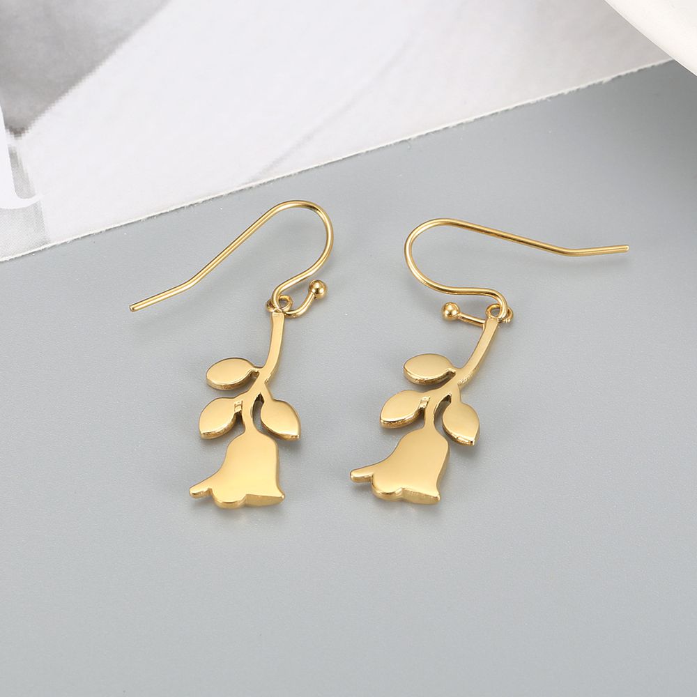 Gentle Gold Rose Wholesale Stainless Steel Dangle Earring | EaseWholesale 4