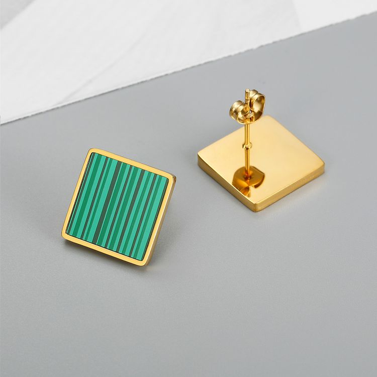 Vintage Geometric Square Emerald Stripe Women's Stainless Steel Stud Earrings | EaseWholesale