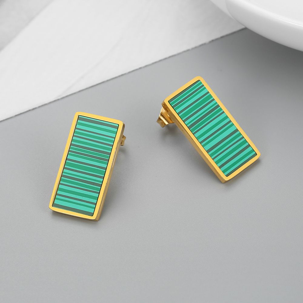 Wholesale Vintage Rectangular Emerald Stripe Women's Stainless Steel Earrings | EaseWholesale 0