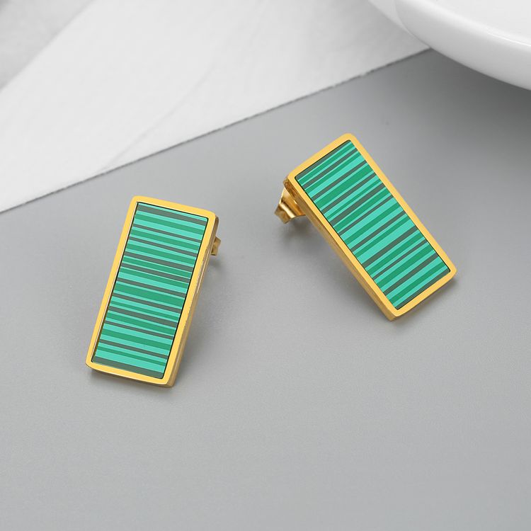 Wholesale Vintage Rectangular Emerald Stripe Women's Stainless Steel Earrings | EaseWholesale 0