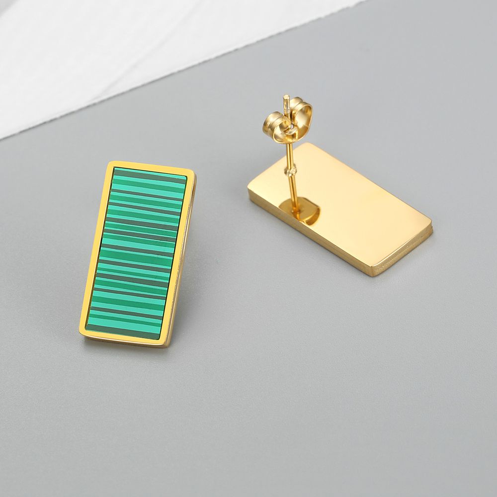 Wholesale Vintage Rectangular Emerald Stripe Women's Stainless Steel Earrings | EaseWholesale 1