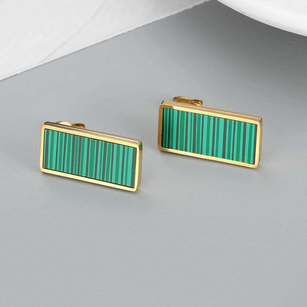 Wholesale Vintage Rectangular Emerald Stripe Women's Stainless Steel Earrings | EaseWholesale 2