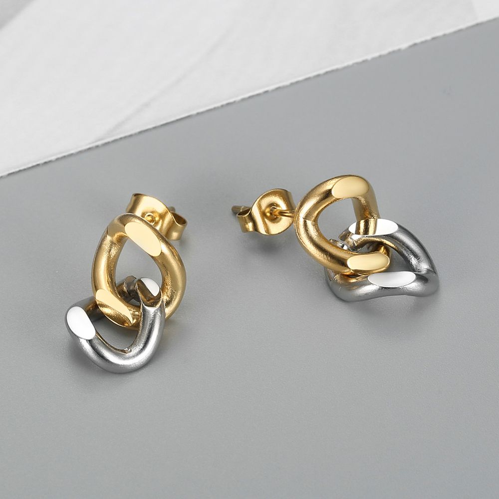 New stylish two-color metal chain loop women titanium steel earrings | EaseWholesale 0 New stylish two-color metal chain loop women titanium steel earrings | EaseWholesale 0