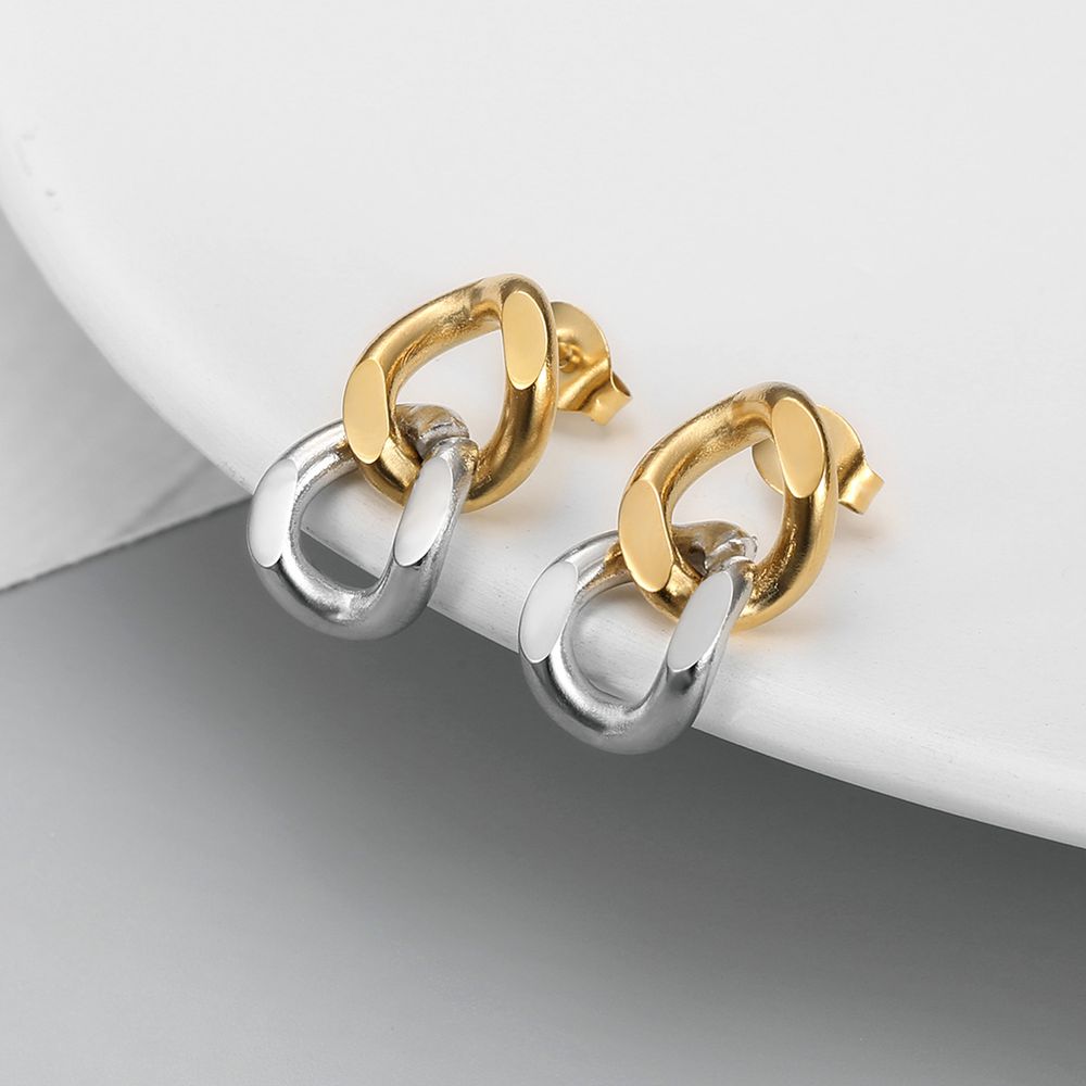 New stylish two-color metal chain loop women titanium steel earrings | EaseWholesale 1 New stylish two-color metal chain loop women titanium steel earrings | EaseWholesale 1