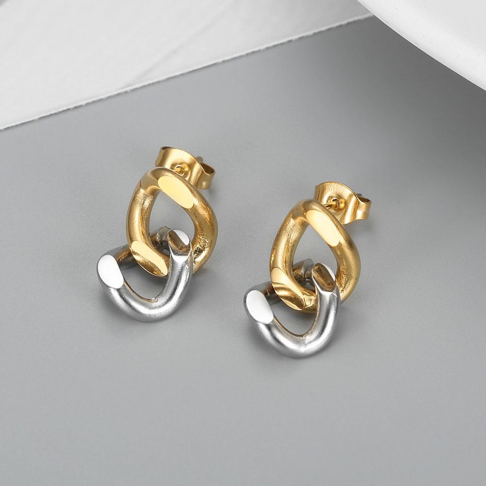 New stylish two-color metal chain loop women titanium steel earrings | EaseWholesale 2 New stylish two-color metal chain loop women titanium steel earrings | EaseWholesale 2