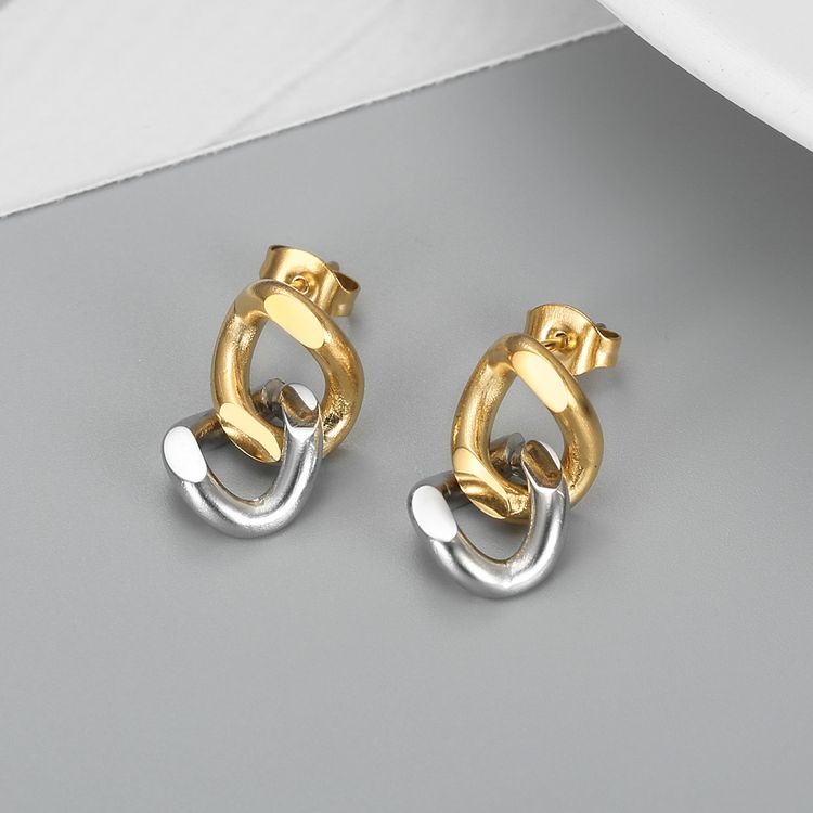 New stylish two-color metal chain loop women titanium steel earrings | EaseWholesale 2 New stylish two-color metal chain loop women titanium steel earrings | EaseWholesale 2