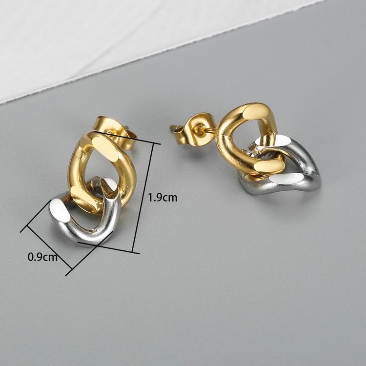 New stylish two-color metal chain loop women titanium steel earrings | EaseWholesale 3 New stylish two-color metal chain loop women titanium steel earrings | EaseWholesale 3