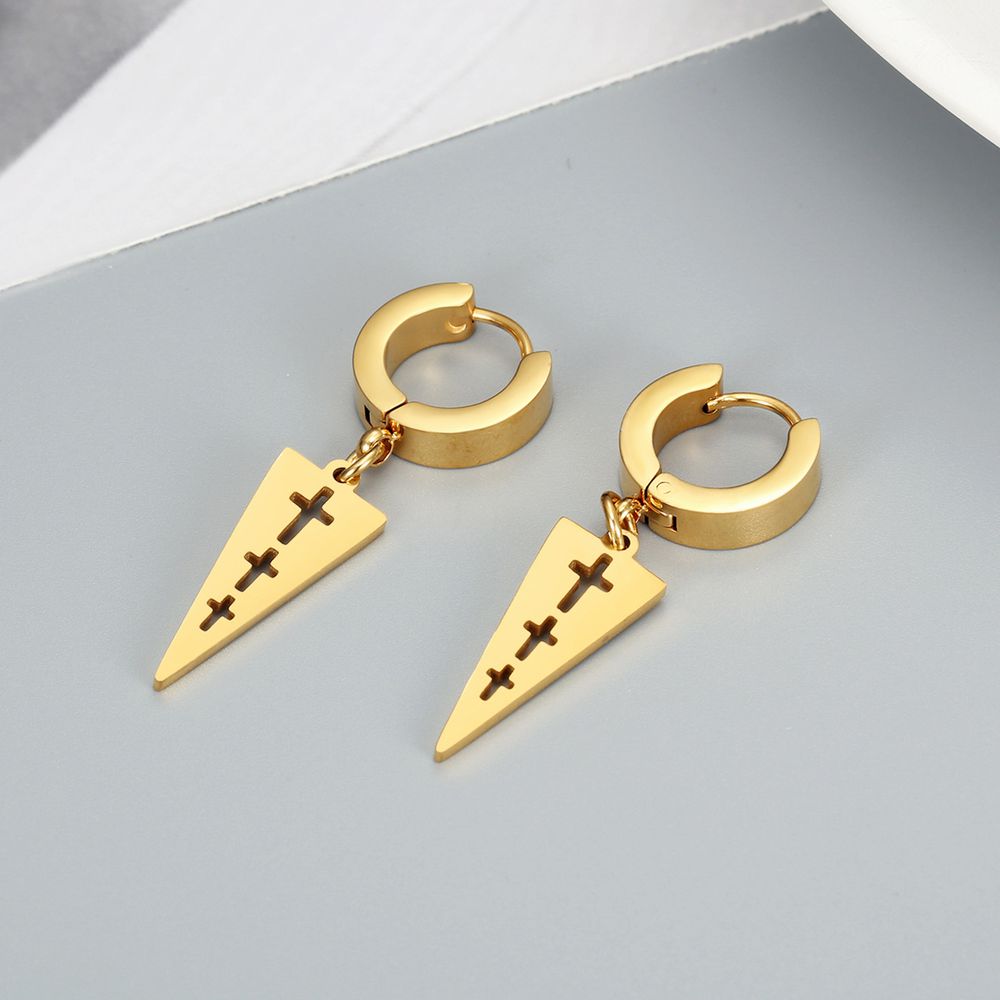 Titanium steel inverted triangle hollowed cross clip earring hip-hop punk style | EaseWholesale 0 Titanium steel inverted triangle hollowed cross clip earring hip-hop punk style | EaseWholesale 0