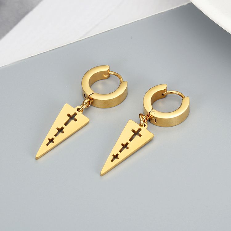 Titanium steel inverted triangle hollowed cross clip earring hip-hop punk style | EaseWholesale 0 Titanium steel inverted triangle hollowed cross clip earring hip-hop punk style | EaseWholesale 0